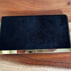 Authentic Vintage Gucci Pony Hair Dark Brown Large Long Bifold Wallet Clutch